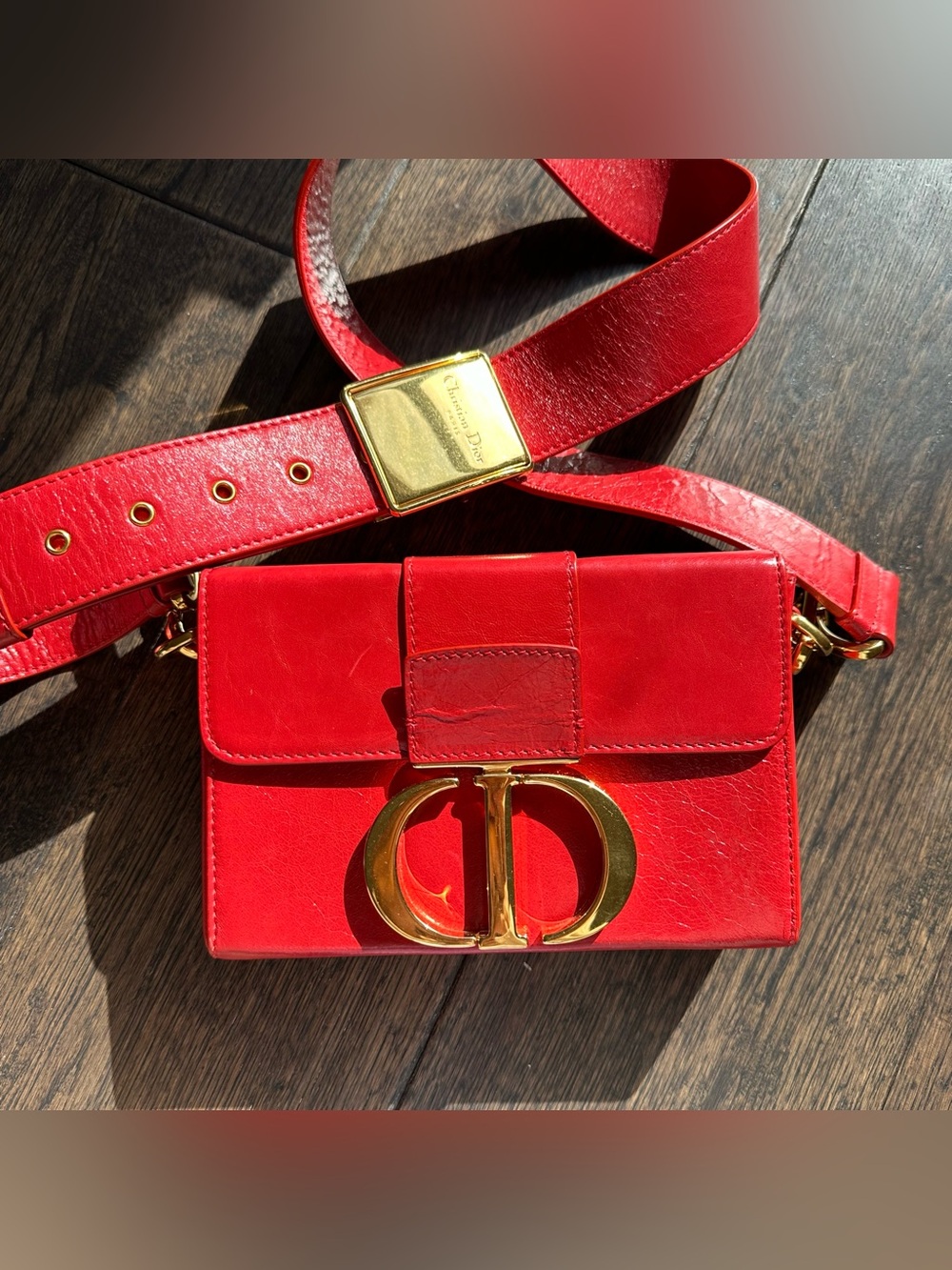 Christian Dior 30 Montaigne Box Shoulder Bag Red Leather